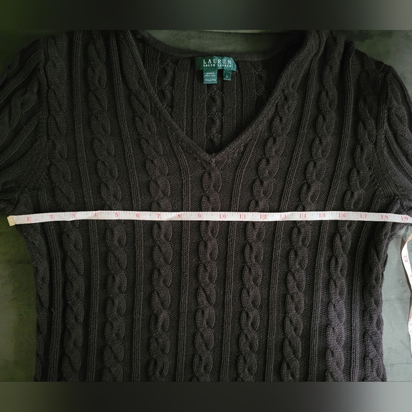 Lauren Ralph Lauren Women's Chunky Cable Knit V-Neck Sweater•Brown•100% Cotton•L - Picture 5 of 8